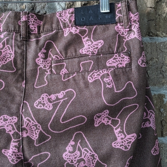 Lazy Oaf Spellout Mushroom People Taper Leg Pants Brown Pink Size US 8 - Picture 4 of 10